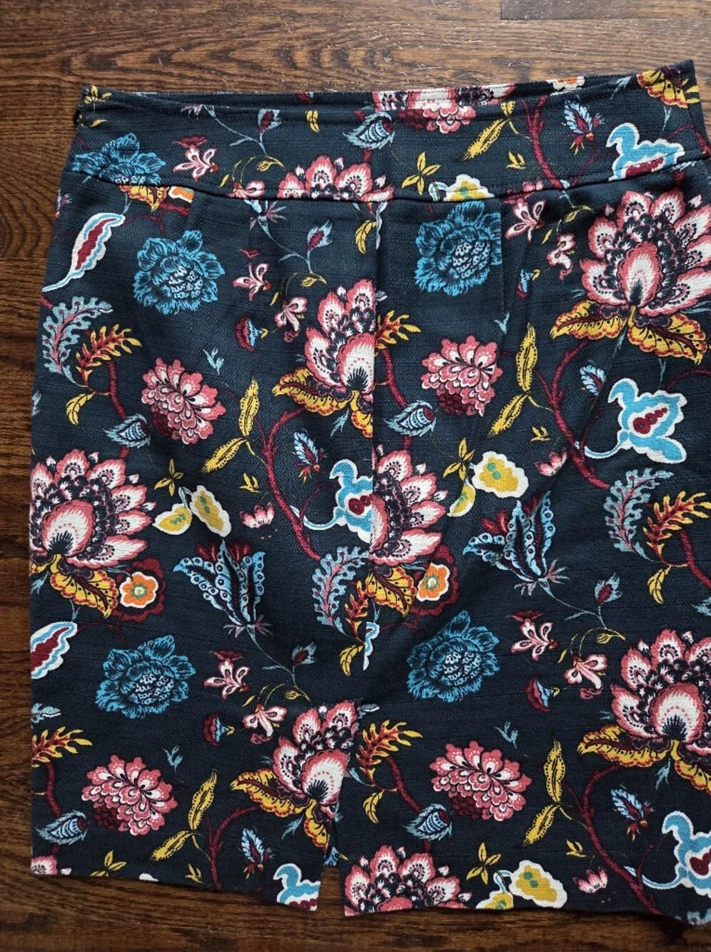 LOFT Jacobean Floral Pencil Skirt Deep‎ Teal/Navy